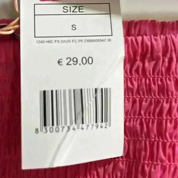 NWT italy MOTIVI PINK! 100% cotton cropped smocked top w/open shoulder - Picture 5 of 9